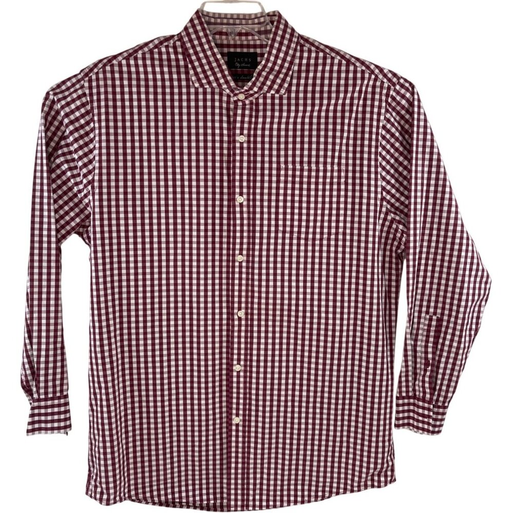 Mens Red & White Gingham Long-Sleeve Button-Down Shirt XL 100% Cotton DH7